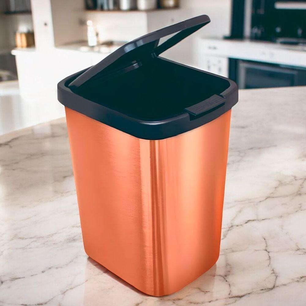 Lixeira Cesto 9 Litros Com Tampa Click Label Praticidade E Estilo Em Tom Metalizado Vermelha Metalizada - 6