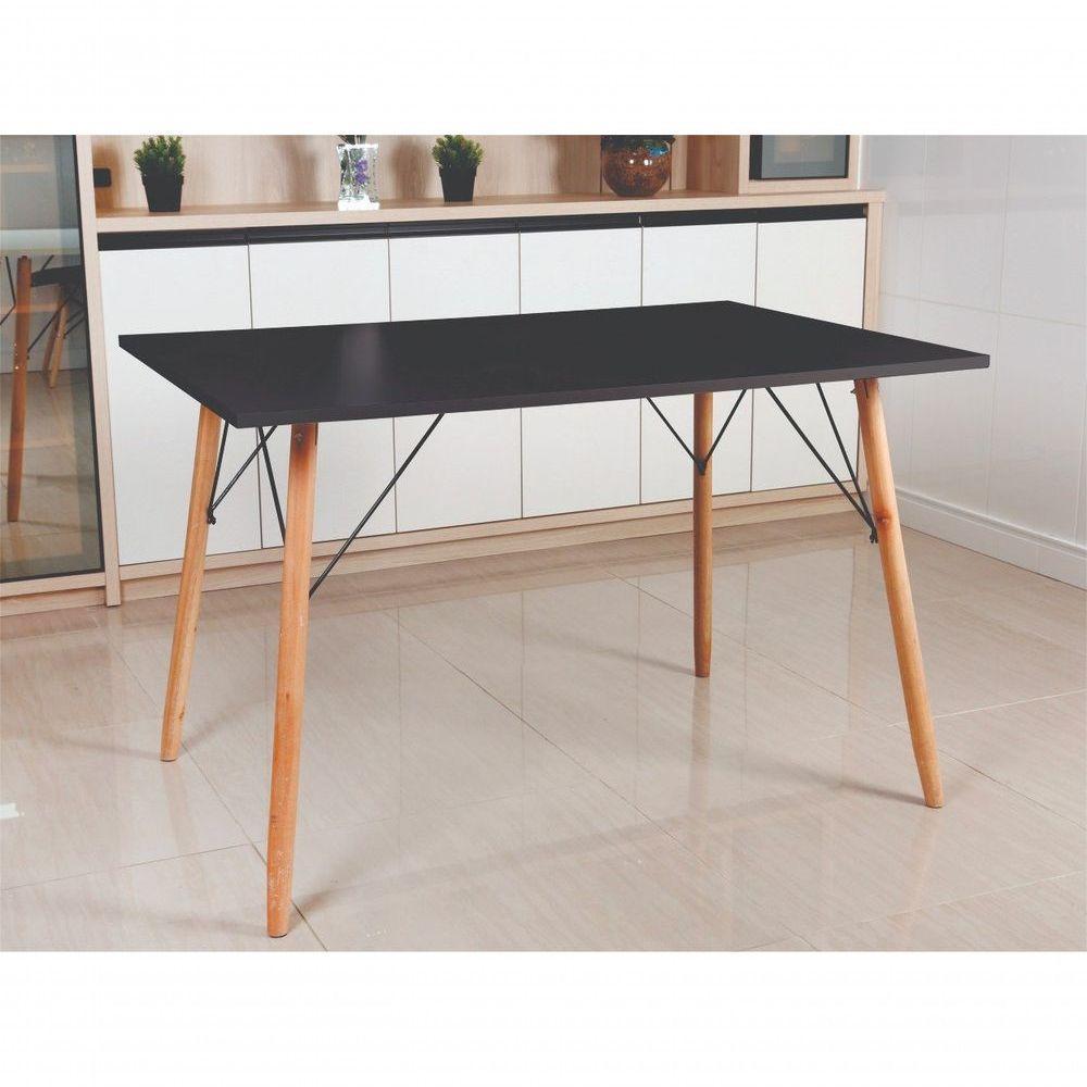 Mesa Jantar Retangular Eiffel 120 X 90cm Preta + 4 Cadeiras Eames Eiffel Furadinha Preta - 1