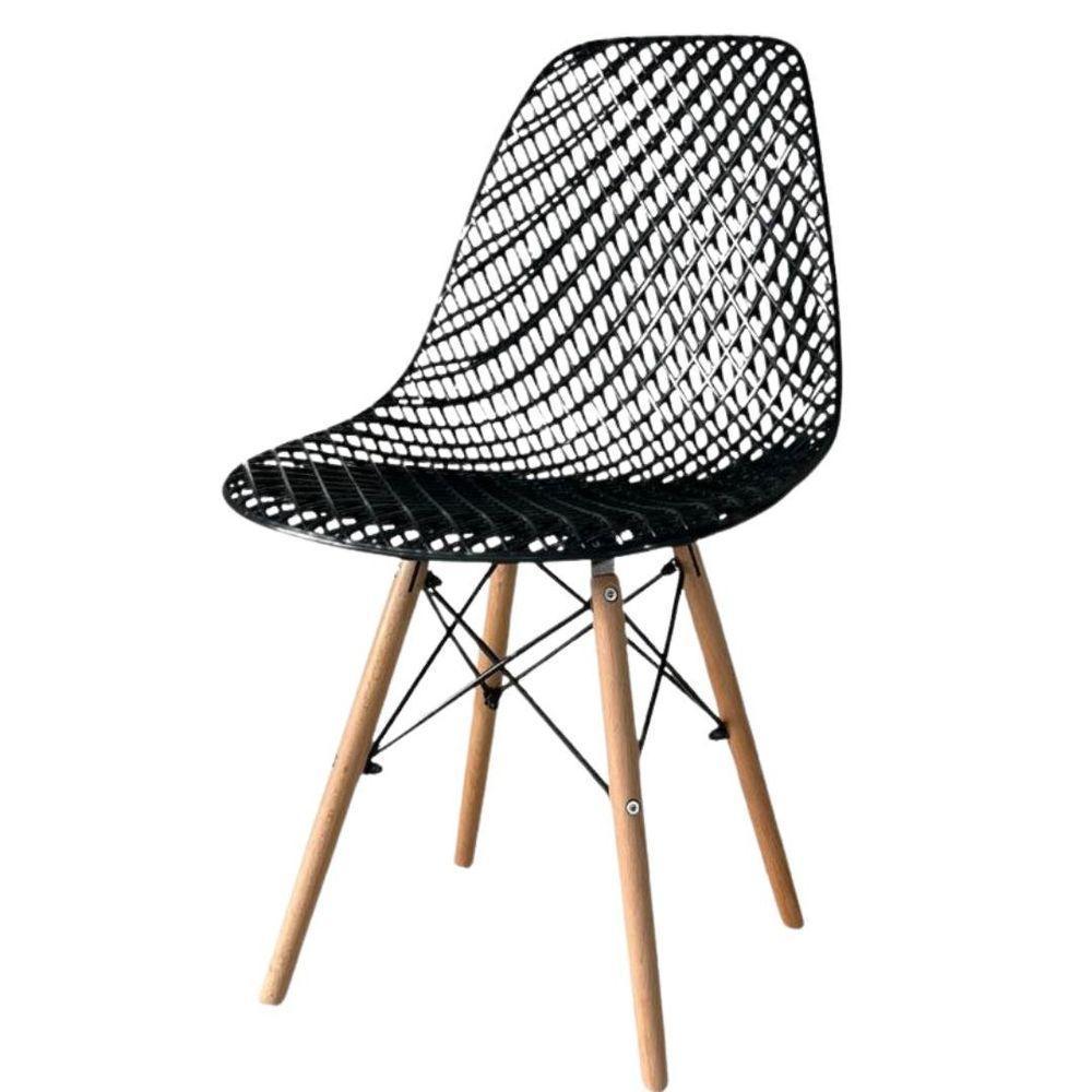 Mesa Jantar Retangular Eiffel 120 X 90cm Preta + 4 Cadeiras Eames Eiffel Furadinha Preta - 2