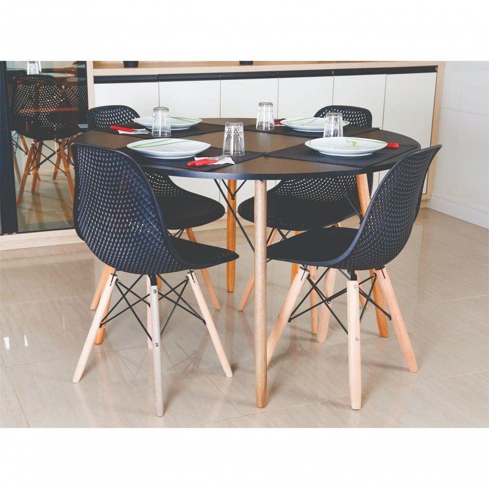 Mesa Jantar Redonda Eames Eiffel 120 Cm Com 4 Cadeiras Eames Eiffel - Preta - 1