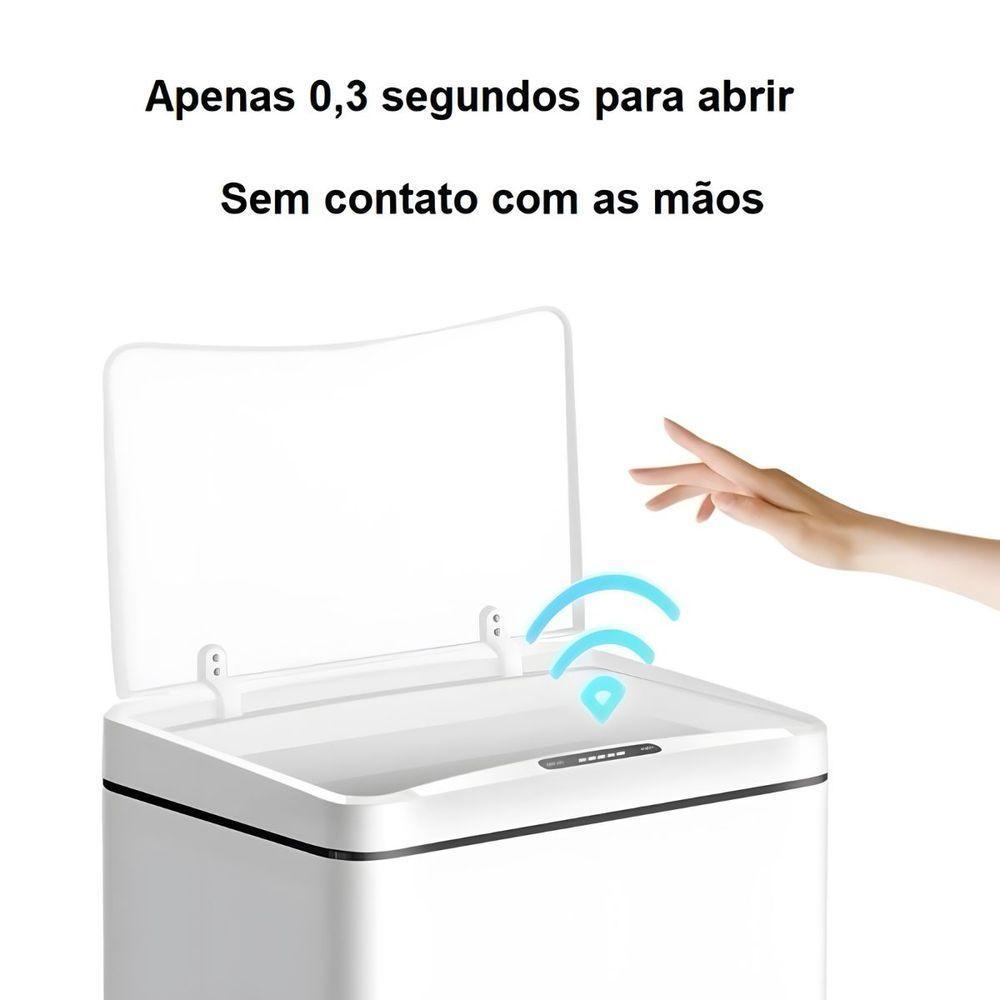 Lixeira Automática Retangular 50l Com Sensor Prática E Moderna Branca - 2