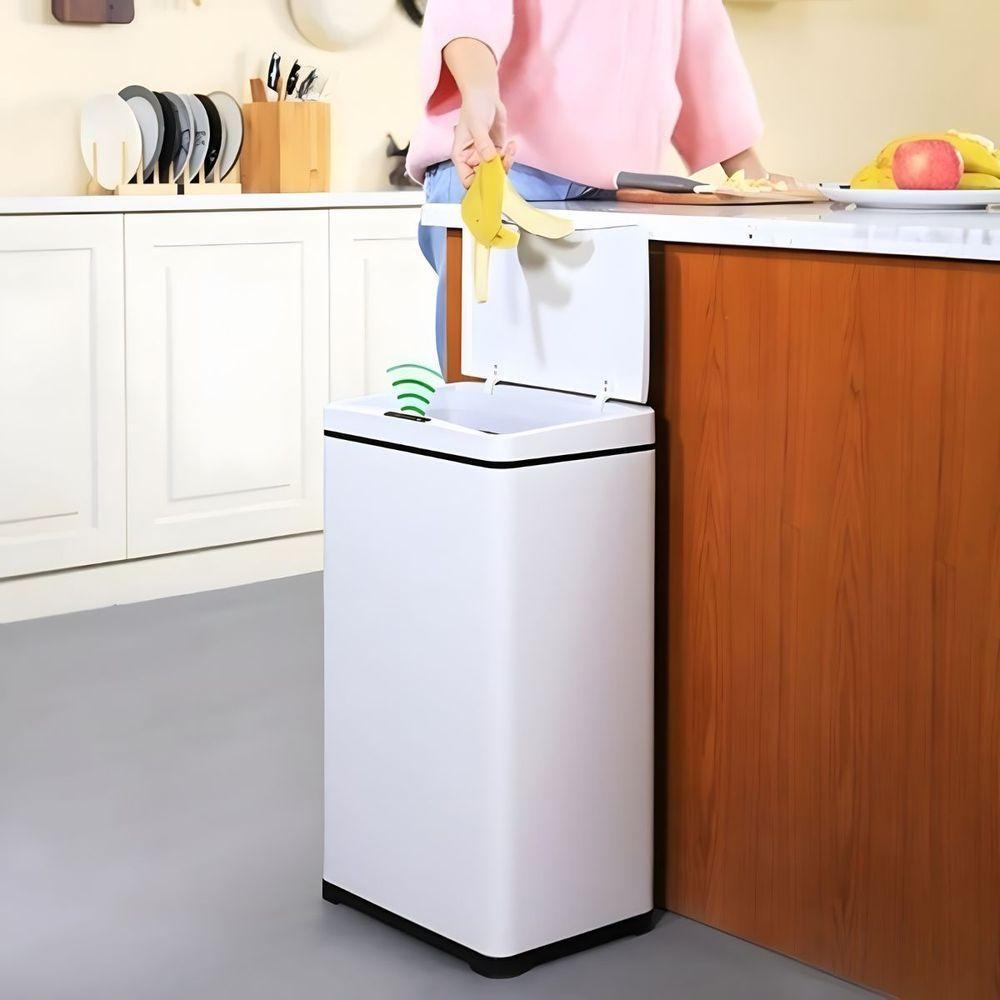 Lixeira Automática Retangular 50l Com Sensor Prática E Moderna Branca - 4