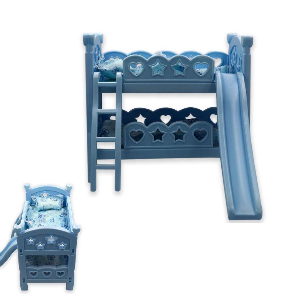 Brinquedo Berço De Boneca Com Escorregador Modelo Beliche Azul - 1