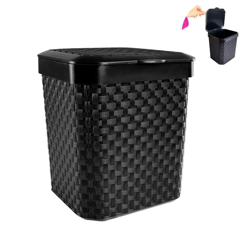 Lixeira De Pia Rattan 5l Com Tampa Preta Design Compacto E Funcional - 5