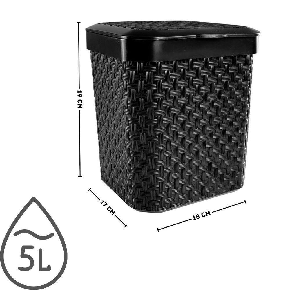 Lixeira De Pia Rattan 5l Com Tampa Preta Design Compacto E Funcional - 7