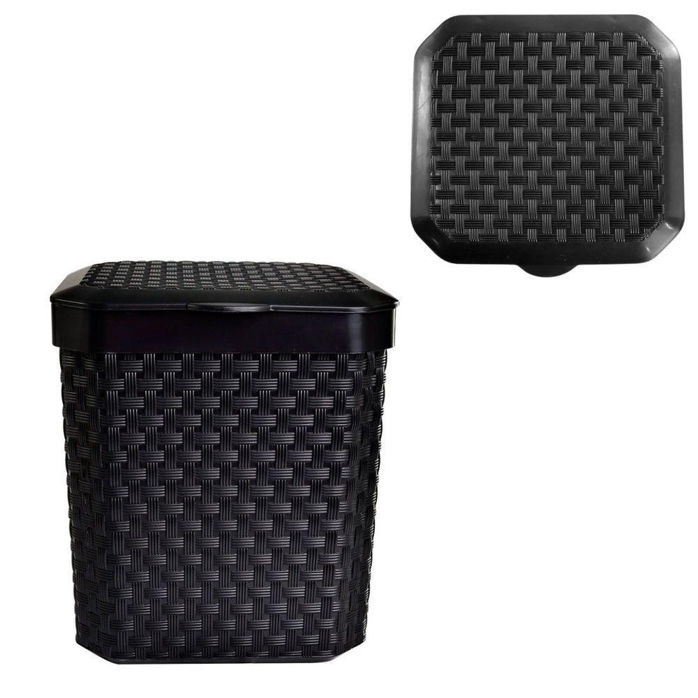 Lixeira De Pia Rattan 5l Com Tampa Preta Design Compacto E Funcional - 10