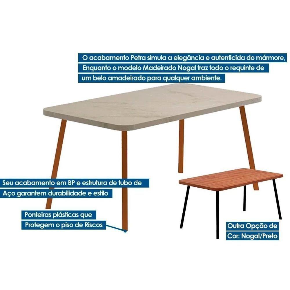 Mesa para Cozinha Stellar 1597 Aço c/Tampo Madeirado 160x90cm Nogal/Preto - Carraro - 6