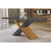 Mesa para Cozinha Imperatriz c/Tampo Madeirado Vidro Canto Curvo 180x90cm Grafite/Imbuia/Vidro Grafite - Rufato - 1