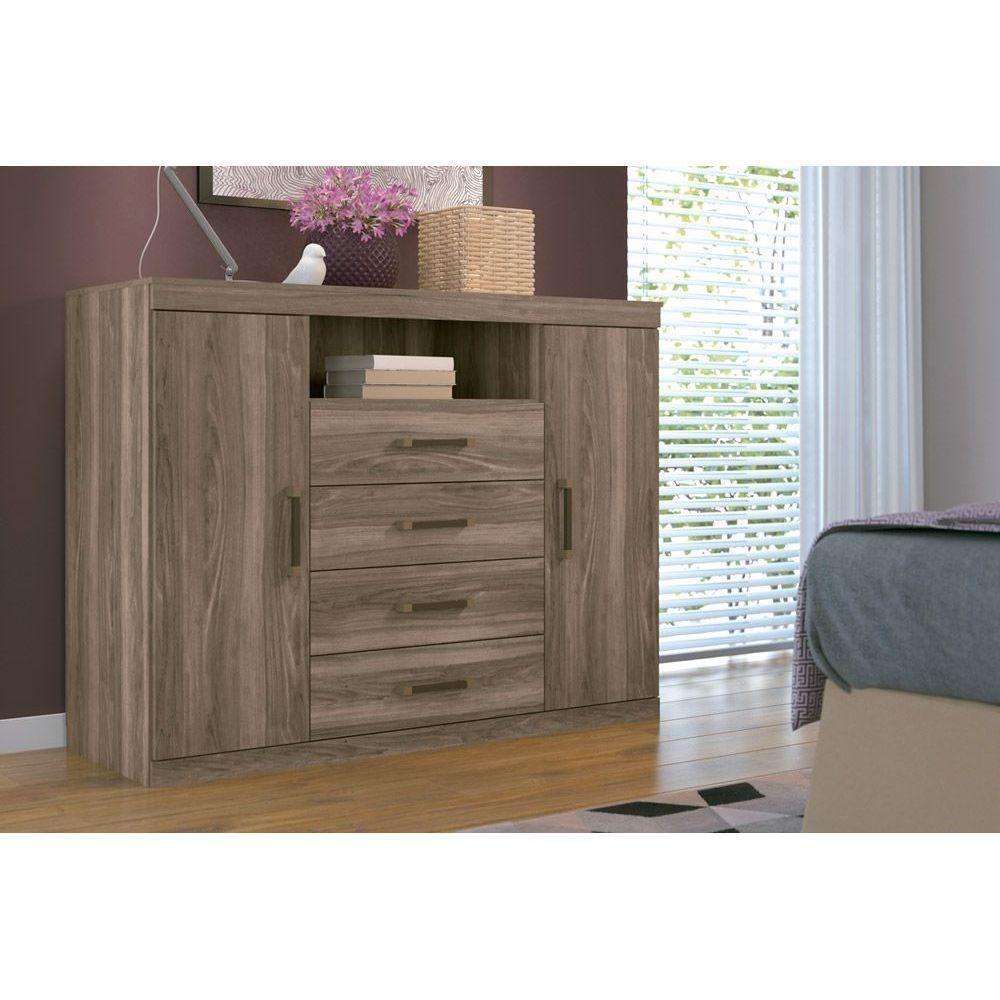 Cômoda de Quarto Master c/ 2 Portas 1 Nicho e 4 Gavetas c/ Rodízio jatoba/Areia - Santos Andirá - 4