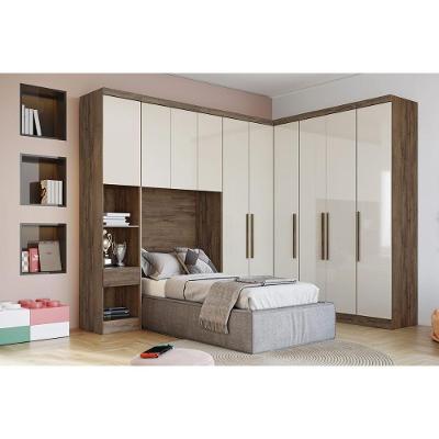 Modulado de Quarto Armário Mesa de Cabeceira Rizon/Linea 1 Porta c/1 Gaveta Cumaru/Fendi - Novo Horizonte