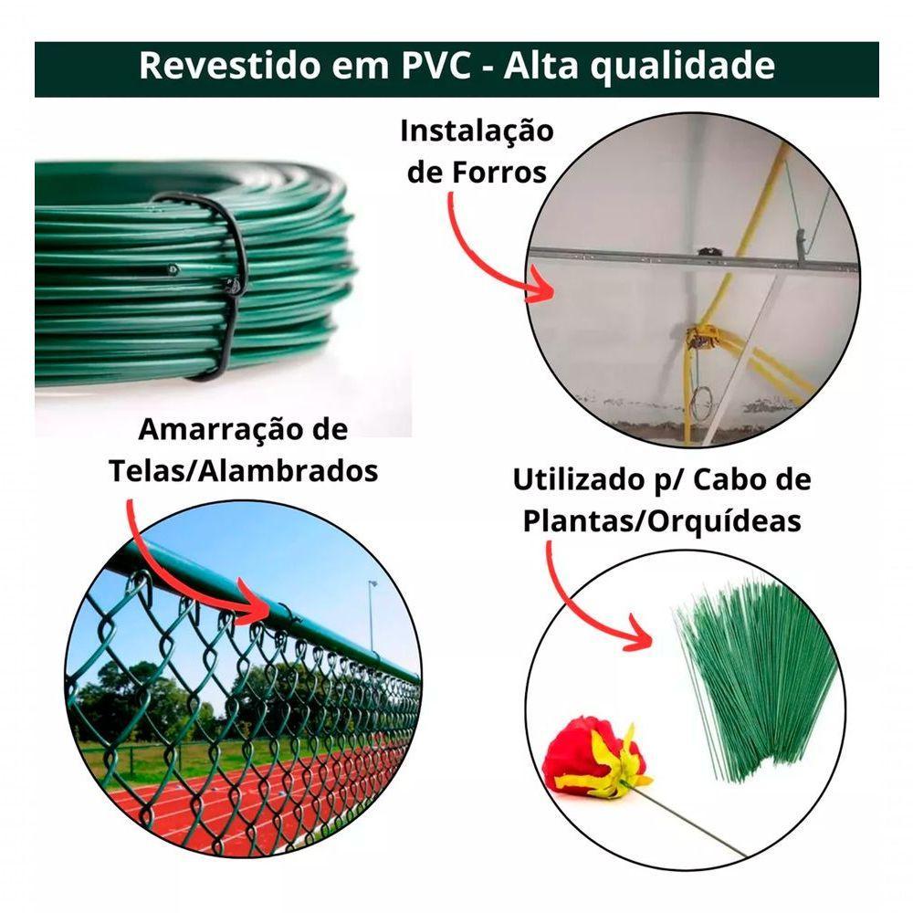 Kit C/ 15 Arame P/ Tela Revestido Pvc 1kg Verde Bwg14 2,11mm - 6