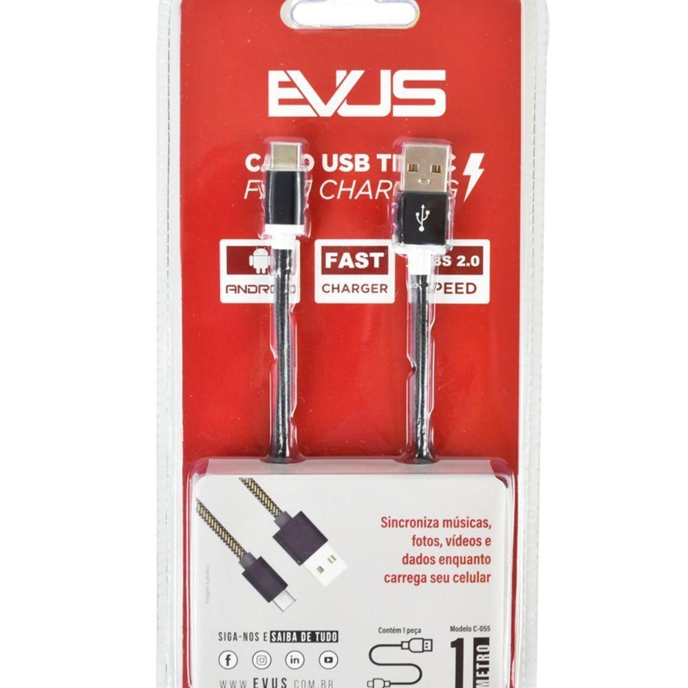 Cabo Usb Evus C-055 Fast Charge Tipo C Preto 1,0m - 2
