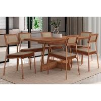 Sala de Jantar Completa Átria 1592 Aço c/ Tampo Madeirado 160x90cm e 6 Cadeiras Lux Rose/Freijo/Nogal - Rose/Areia - Caramelo - Carraro - 1