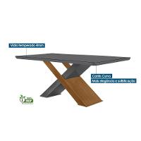 Sala de Jantar Completa Imperatriz Tampo Madeirado c/ Vidro Curvo 180x90 e 6 Cadeiras Amsterdã Imbuia/Veludo Creme/Pérola - Rufato - 5