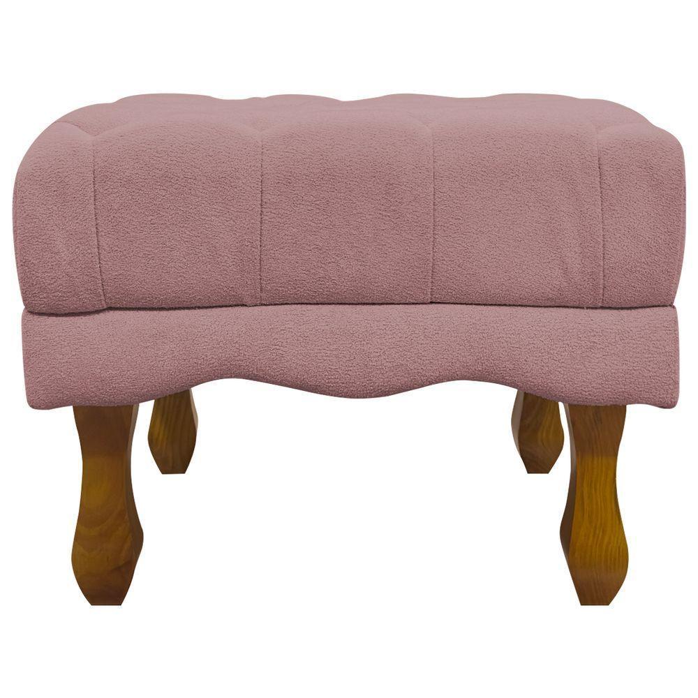 Kit 2 Puffs Decorativos Duque Retangular Bouclé Premium Capitonê - Rose Buclê - 2