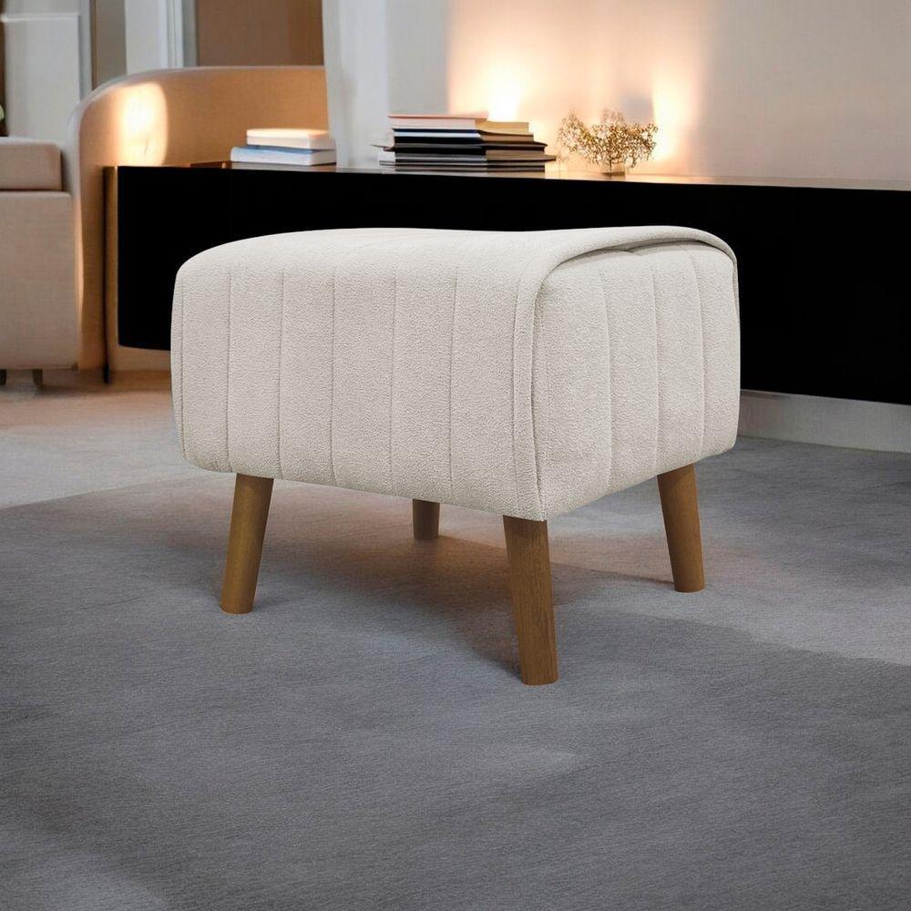 Puff Decorativo Retangular Verso Bouclé Premium - Bege Buclê - 1