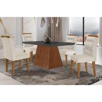 Sala de Jantar Completa Luna c/ Tampo Madeirado Vidro Canto Curvo 120x80cm e 4 cadeiras Imperatriz Imbuia/Grafite - Suede Creme - Rufato - 1