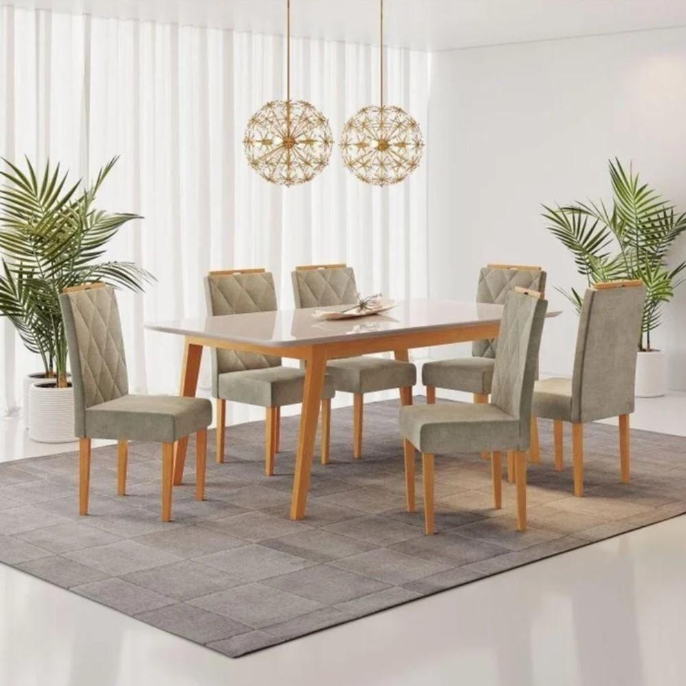 Conjunto Mesa De Jantar Elegance Off White 1,80 M Com 6 Cadeiras Diamante - 1