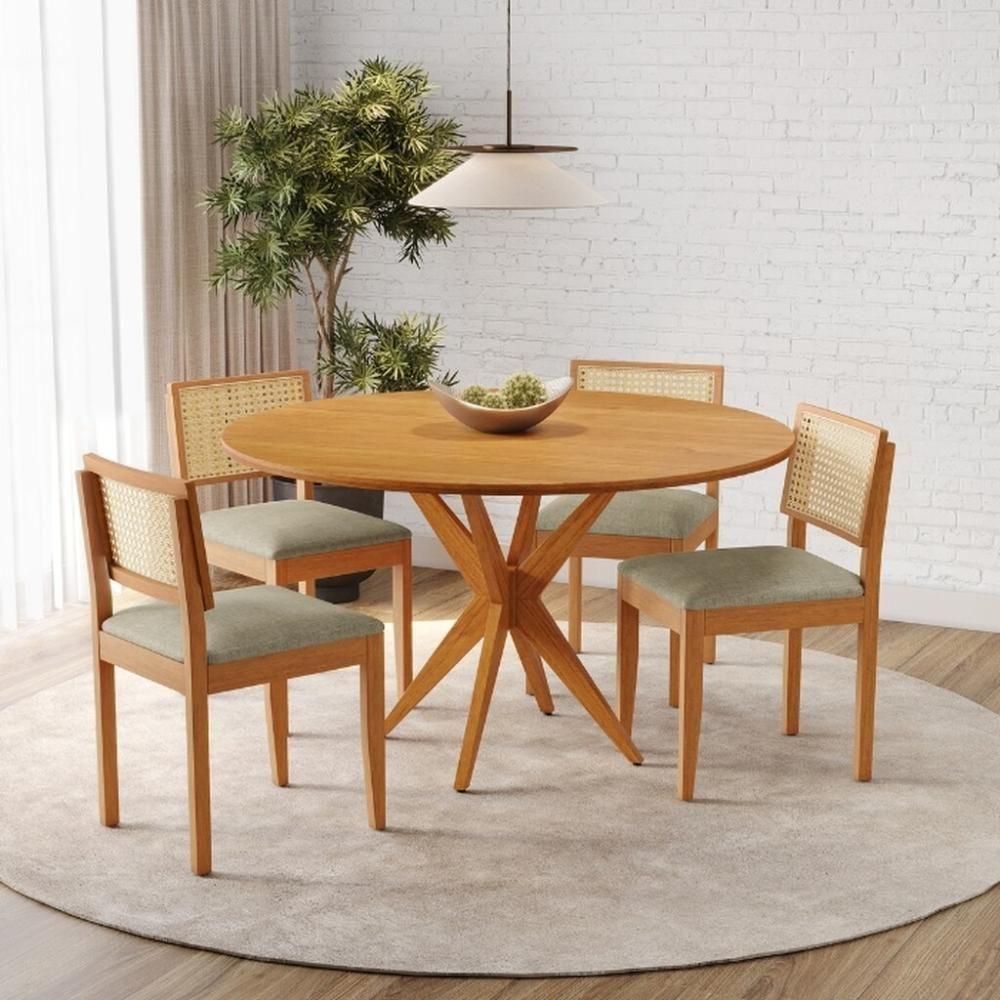 Conjunto Mesa Simpatia Redonda Laminado Com 4 Cadeiras Jade 03 Veludo Bege - 1