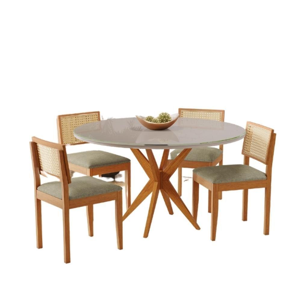 Conjunto Mesa Simpatia Redonda Off White Com 4 Cadeiras Jade 03 Veludo Bege - 1