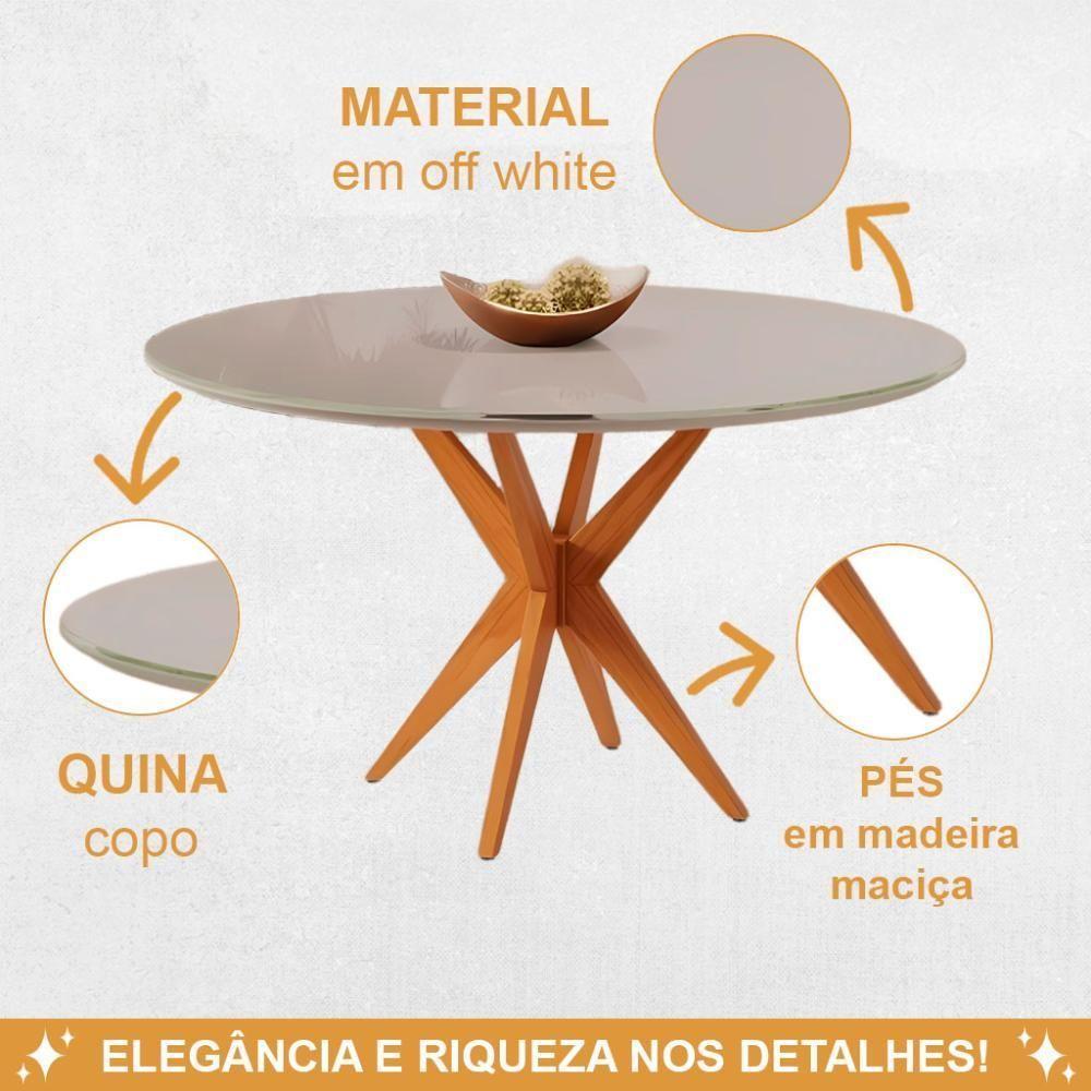 Conjunto Mesa Simpatia Redonda Off White Com 4 Cadeiras Jade 03 Veludo Bege - 5