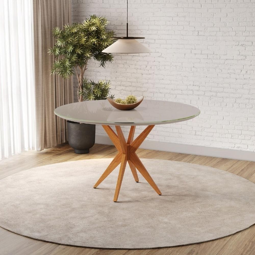 Conjunto Mesa Simpatia Redonda Off White Com 4 Cadeiras Jade 03 Veludo Bege - 7