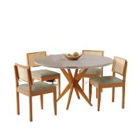 Conjunto Mesa Simpatia Redonda Off White Com 4 Cadeiras Jade 03 Veludo Bege - 1