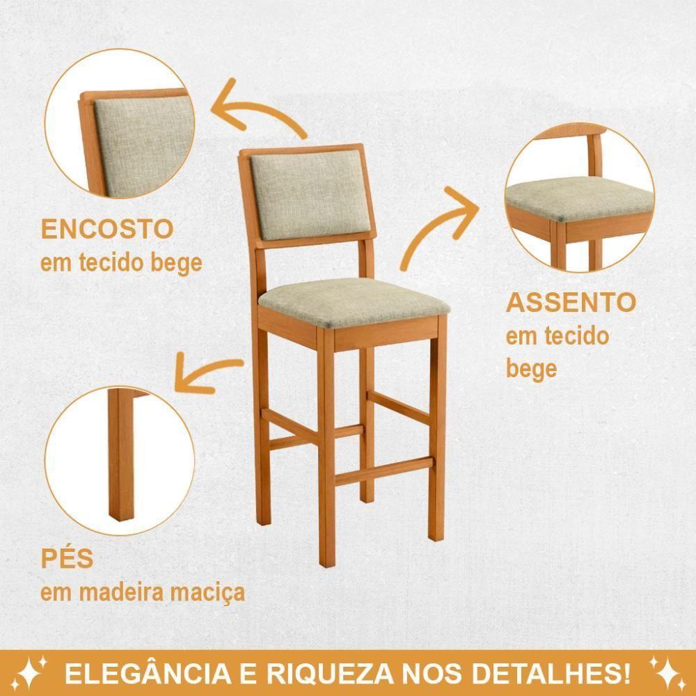 Conjunto 3 Banquetas Jade 04 Madeira Maciça Jcm Linho Bege - 4
