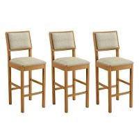 Conjunto 3 Banquetas Jade 04 Madeira Maciça Jcm Linho Bege - 1