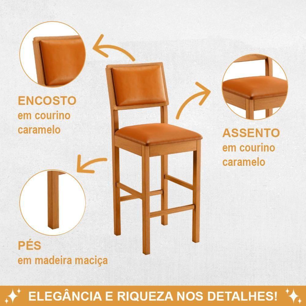 Conjunto 3 Banquetas Jade 04 Madeira Maciça Jcm Couro Caramelo - 4