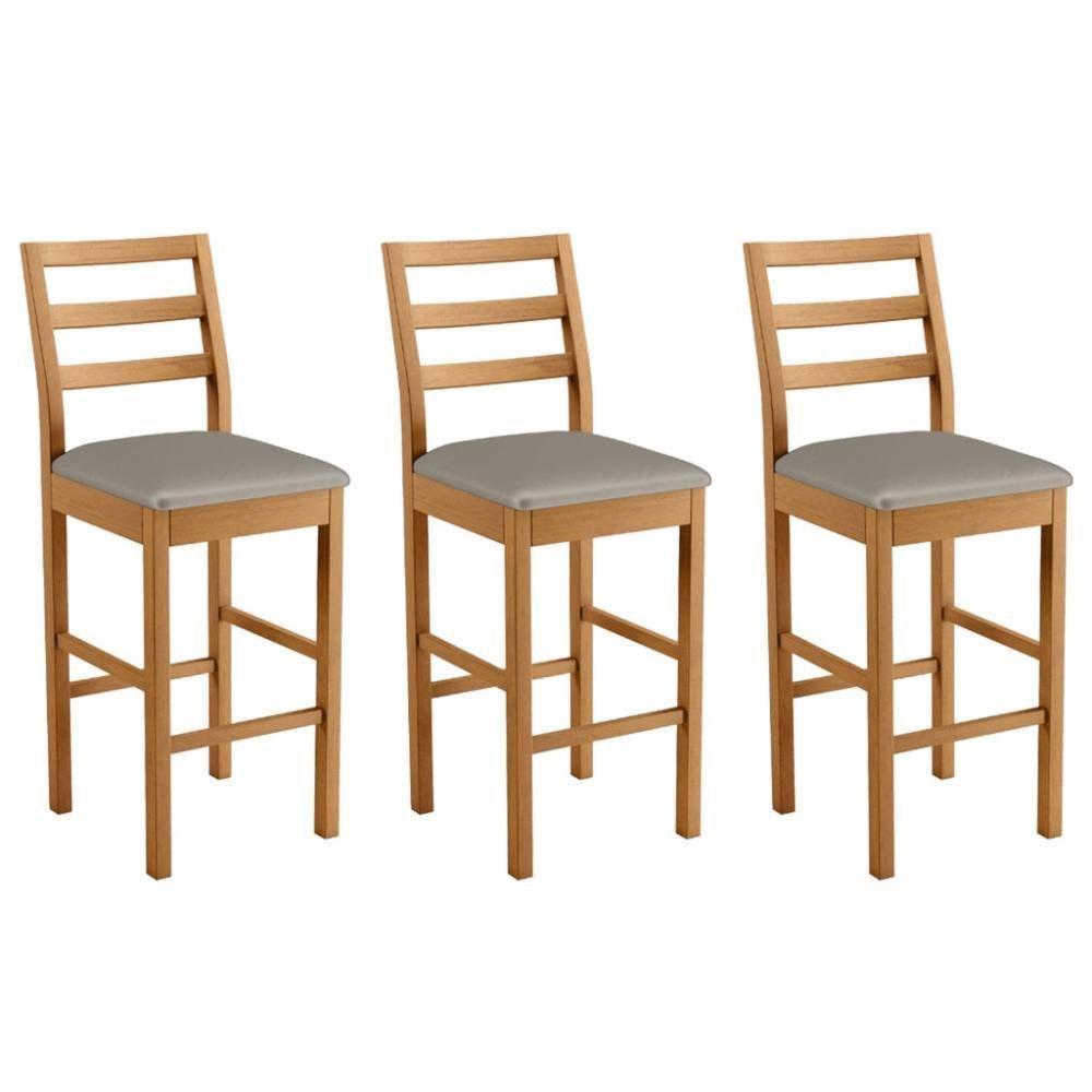 Conjunto 3 Banquetas Jade 02 Madeira Maciça Jcm Veludo Cinza - 1