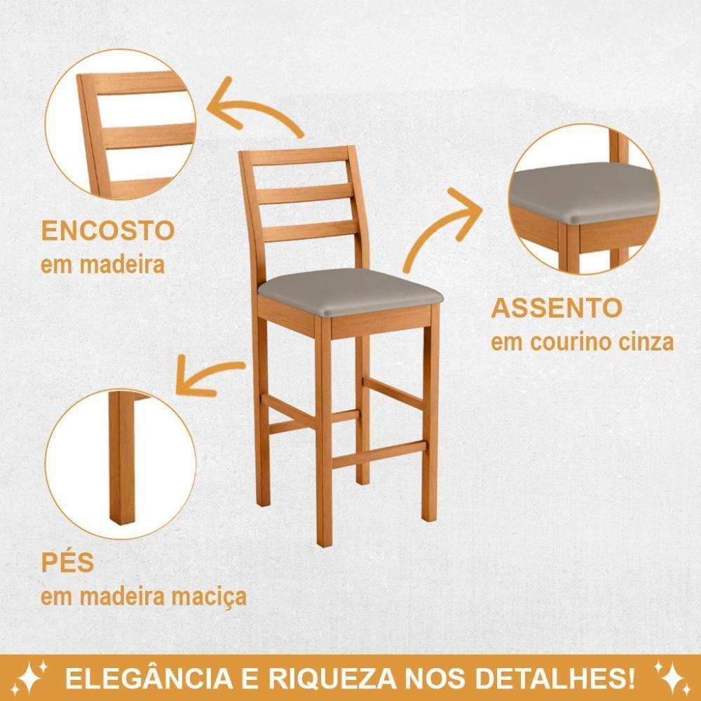 Conjunto 3 Banquetas Jade 02 Madeira Maciça Jcm Veludo Cinza - 2