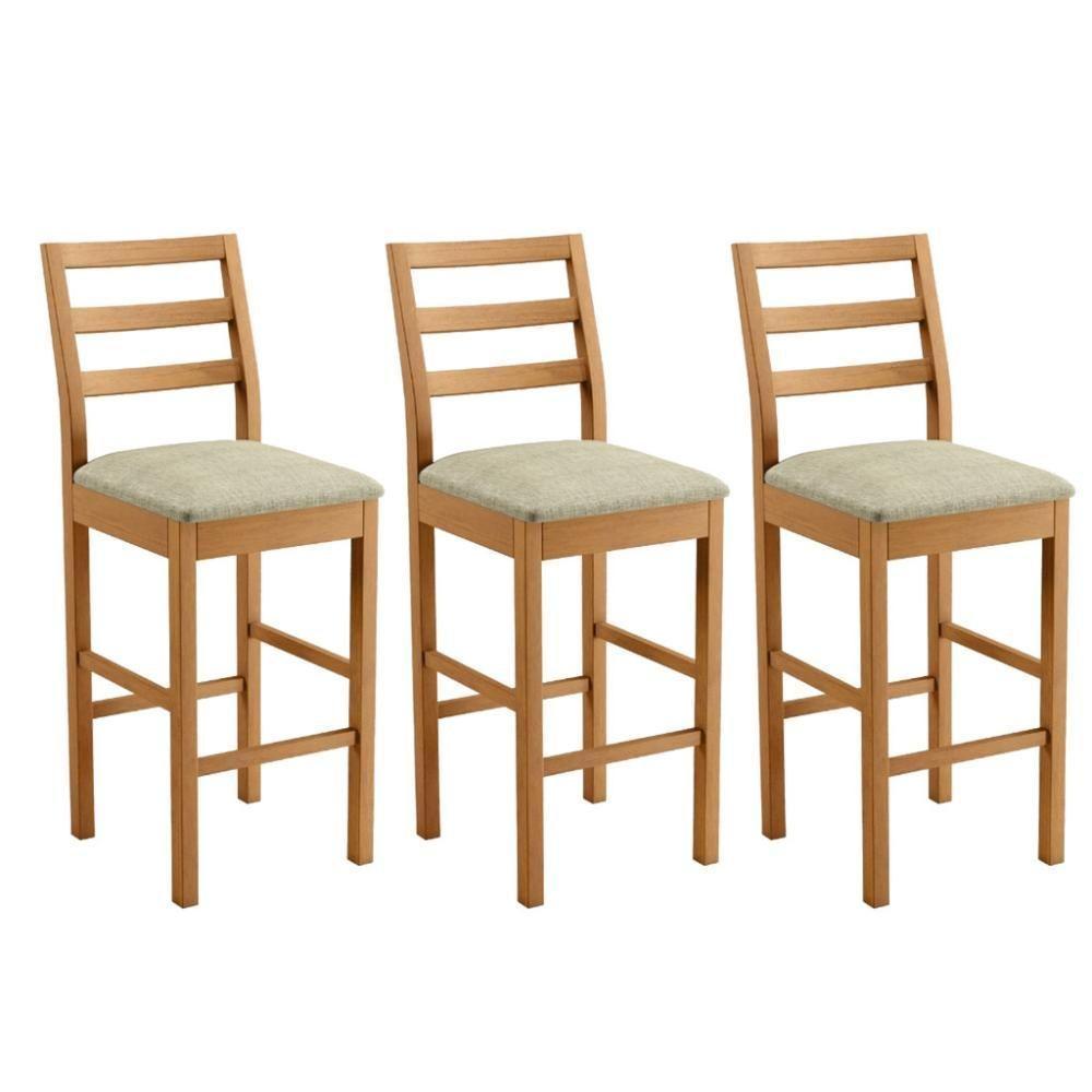 Conjunto 3 Banquetas Jade 02 Madeira Maciça Jcm Linho Bege - 1