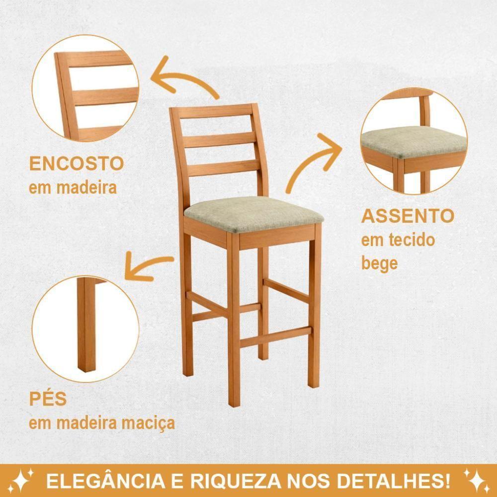 Conjunto 3 Banquetas Jade 02 Madeira Maciça Jcm Linho Bege - 4
