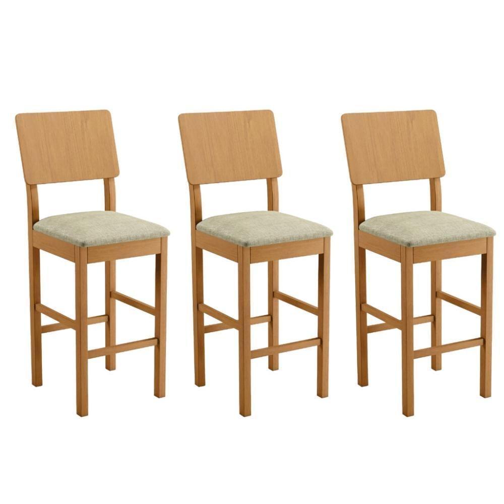 Conjunto 3 Banquetas Jade 01 Madeira Maciça Jcm Linho Bege - 1