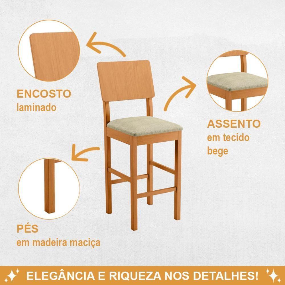 Conjunto 3 Banquetas Jade 01 Madeira Maciça Jcm Linho Bege - 4