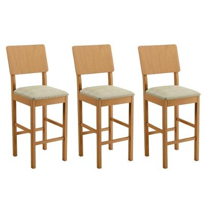 Conjunto 3 Banquetas Jade 01 Madeira Maciça Jcm Linho Bege