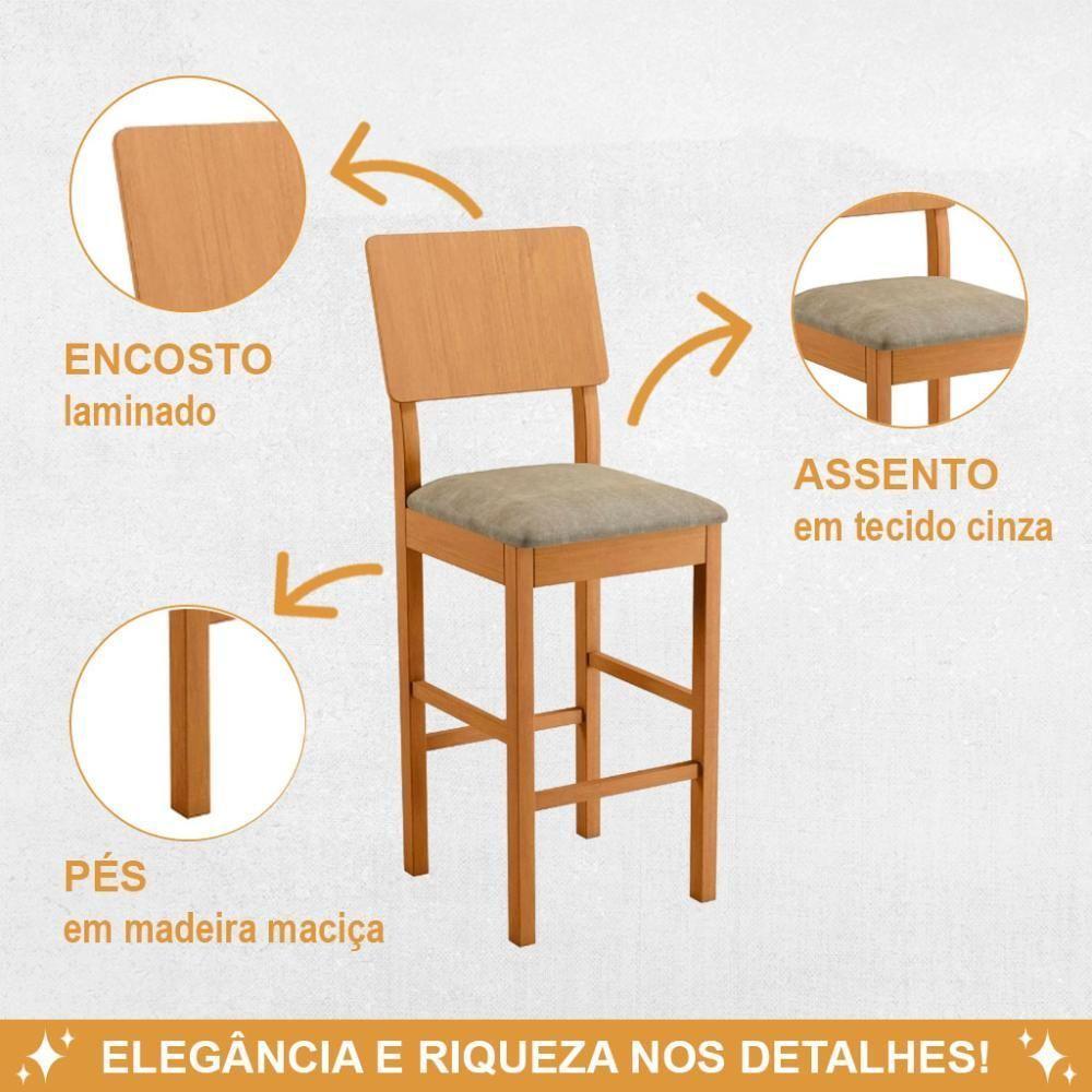 Conjunto 3 Banquetas Jade 01 Madeira Maciça Jcm Veludo Cinza - 4