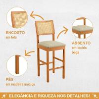 Banqueta Jade 03 Madeira Maciça Jcm Encosto Rattan E Linho Bege