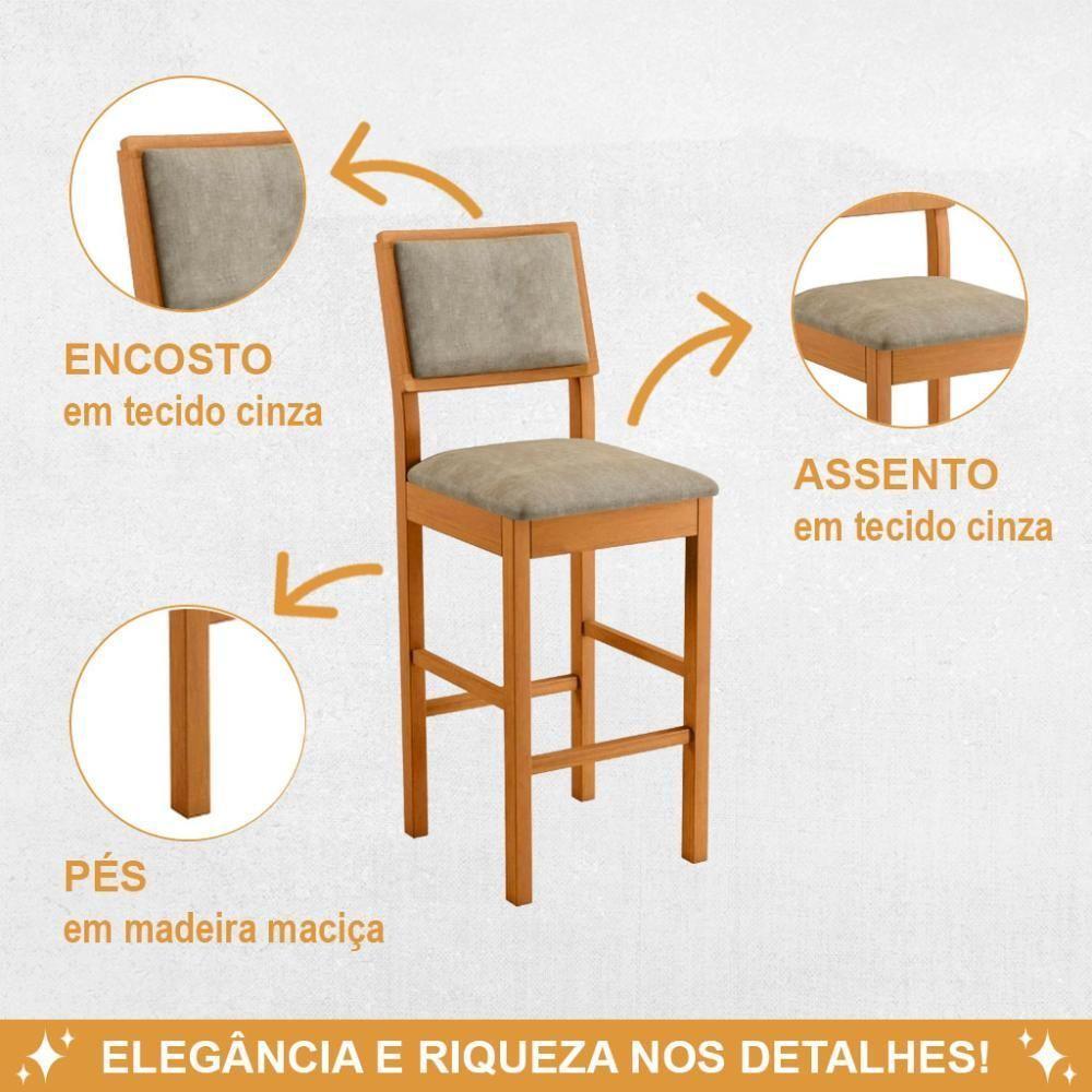 Conjunto 3 Banquetas Jade 04 Madeira Maciça Jcm Veludo Cinza - 4