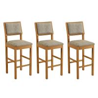 Conjunto 3 Banquetas Jade 04 Madeira Maciça Jcm Veludo Cinza - 1