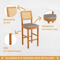 Conjunto 3 Banquetas Jade 03 Madeira Maciça Jcm Encosto Rattan E Veludo Cinza