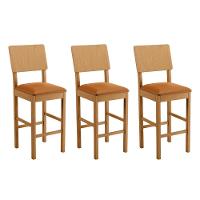 Conjunto 3 Banquetas Jade 01 Madeira Maciça Jcm Couro Caramelo - 1