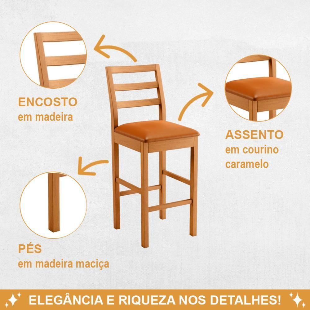 Conjunto 3 Banquetas Jade 02 Madeira Maciça Jcm Couro Caramelo - 4