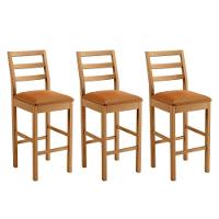 Conjunto 3 Banquetas Jade 02 Madeira Maciça Jcm Couro Caramelo - 1