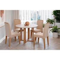 Sala de Jantar Completa Flora c/ Tampo Madeirado 109cm e 4 Cadeiras Nicole Cinamomo/Off White - Savana/Nature-Suede Nude - Cimol - 1