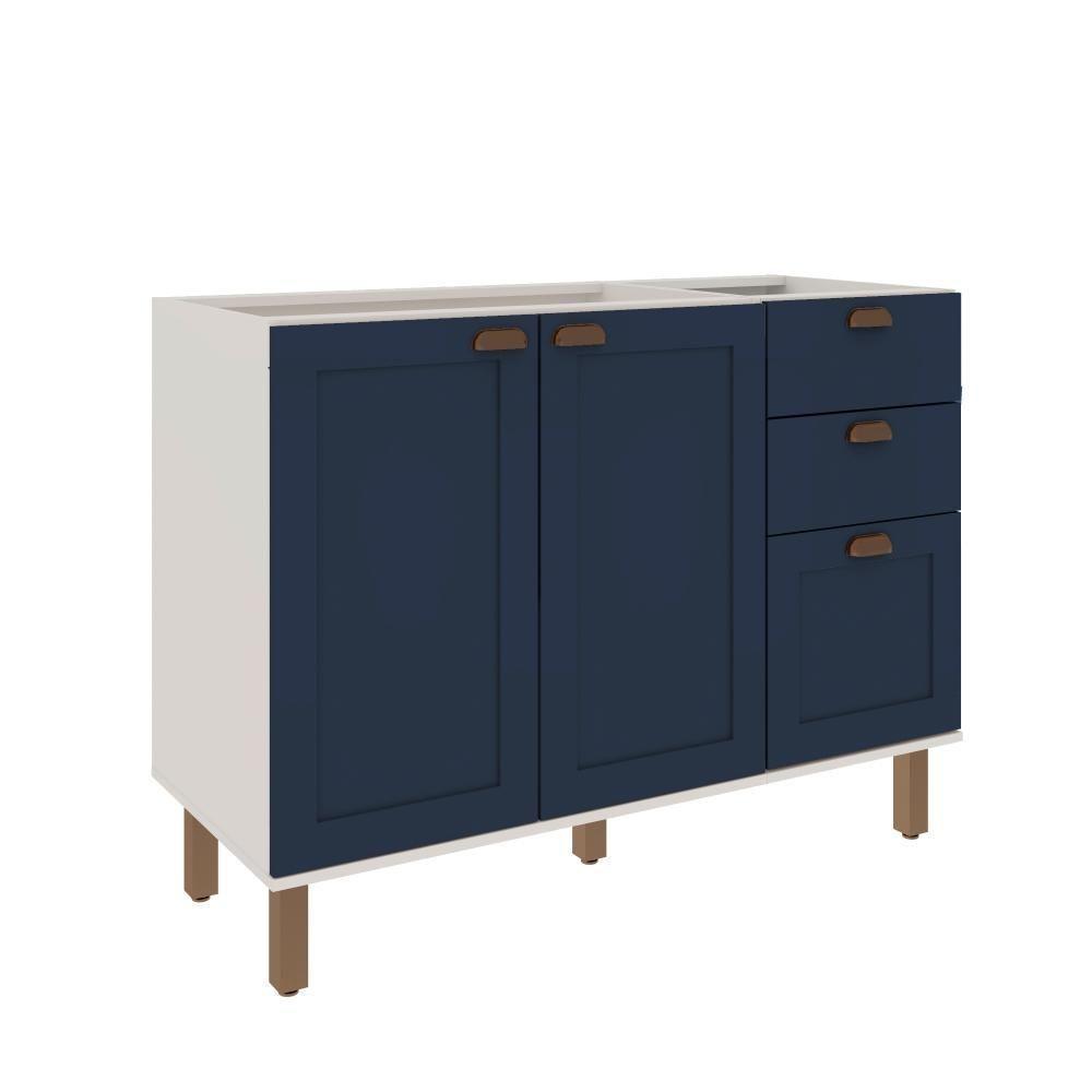 Balcao 1200 2 Portas E Gaveteiro Branco Fosco Azul Vel Genialflex - 2