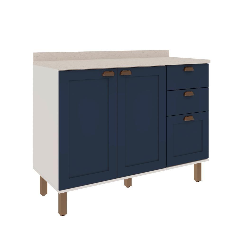 Balcao 1200 2 Portas E Gaveteiro Branco Fosco Azul Vel Genialflex - 3