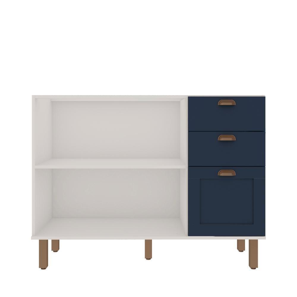 Balcao 1200 2 Portas E Gaveteiro Branco Fosco Azul Vel Genialflex - 5