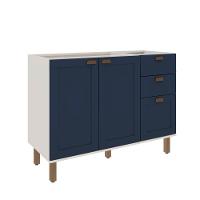 Balcao 1200 2 Portas E Gaveteiro Branco Fosco Azul Vel Genialflex - 2